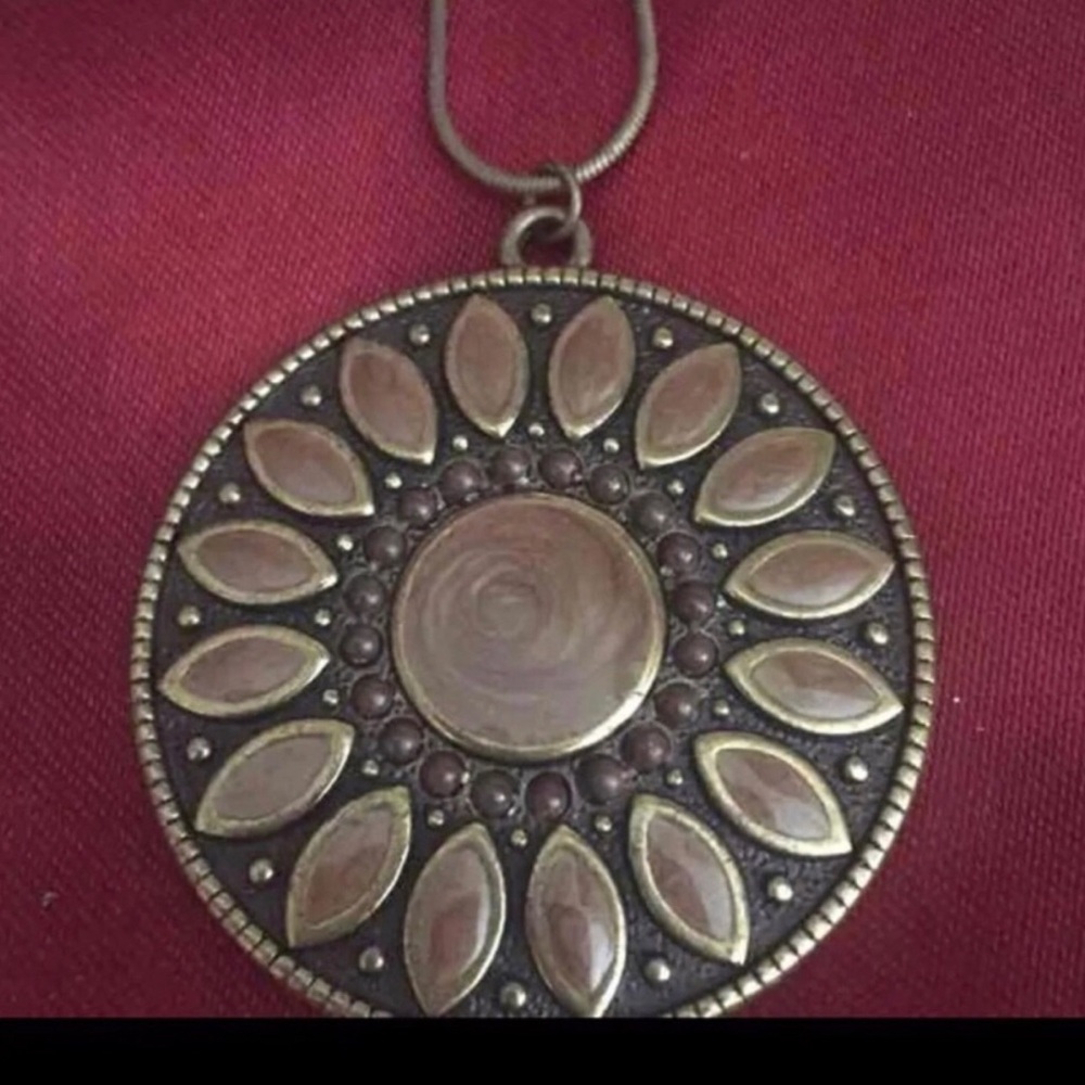 Vintage Bronze Sunflower Pendant Necklace